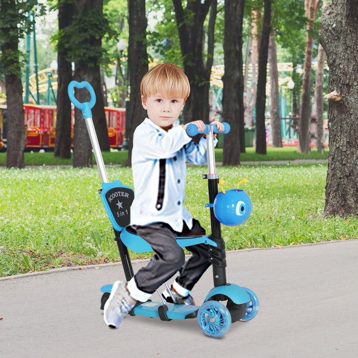 Toddler 3-Wheel Mini Kick Scooter with Seat - 5-in-1 Push Walker, Removable Seat & Backrest, for Boys & Girls - Perfect for Early Development and Outdoor Play