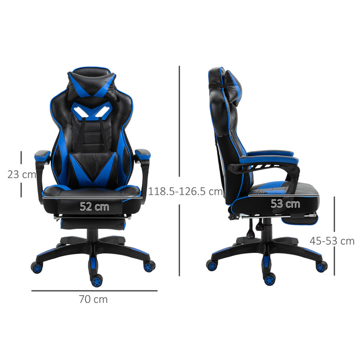 Ergonomic Adjustable Gaming Chair with Retractable Footrest - Racing Style Office Desk Chair with Headrest and Lumbar Support, Rolling Recliner - Comfortable Seating for Gamers and Desk Work