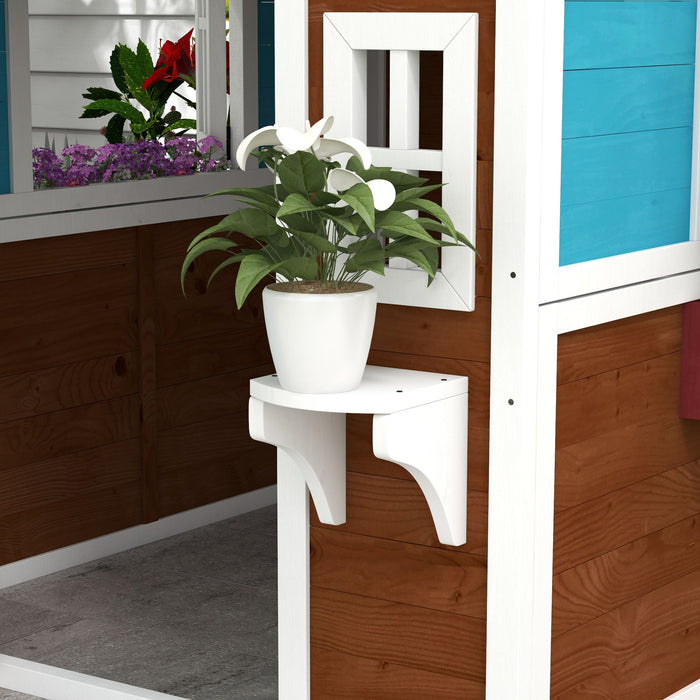 Wooden Playhouse for Kids - Interactive Features with Doors, Windows, & Plant Pots - Ideal for Children Aged 3-8 Years, Dark Brown