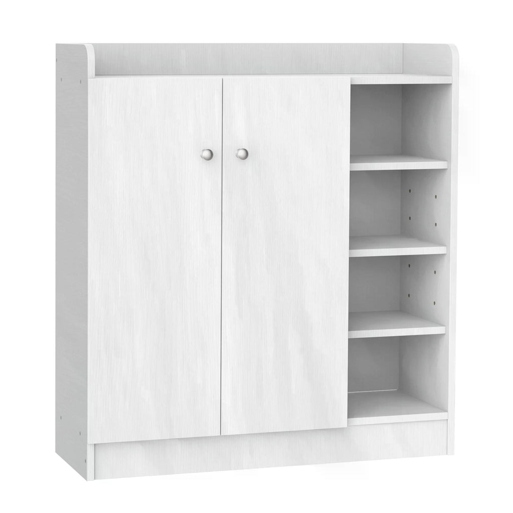 Hallway Shoe Storage Cabinet with 2 Doors - Adjustable 4-Shelf Cupboard and Footwear Rack Stand Organizer, White Finish - Ideal for Home Clutter Reduction and Space Saving