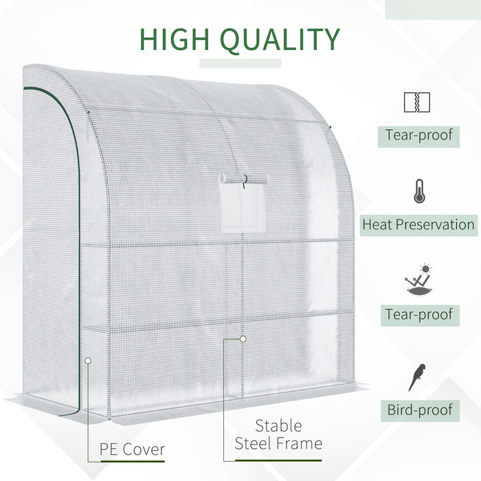 Lean-to Wall Greenhouse with Windows and Doors - 2-Tiered Structure, 4 Wired Shelves, Large 200x100 cm Base - Ideal for Small Garden Spaces & Urban Gardeners