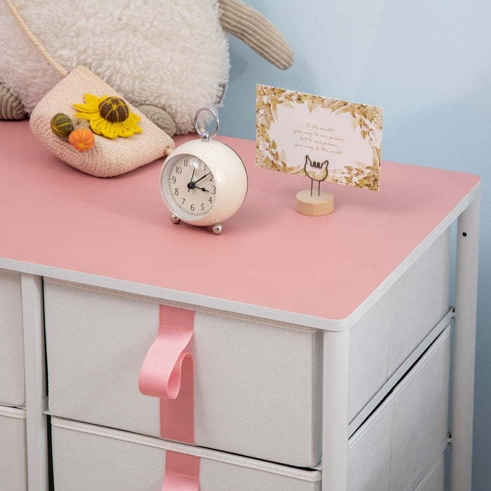 6-Fabric Drawer Dresser - Sturdy Metal Frame and Wooden Top Chest of Drawers - Space-Saving Cloth Organizer for Kids Room, Living Room in Pink