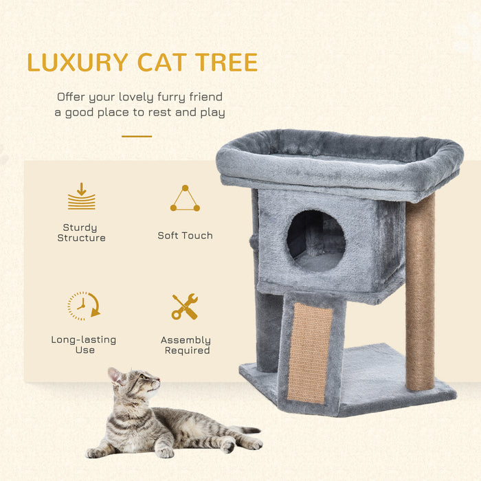 Cat Climbing Tower with Jute Scratching Pad - Indoor Activity Center with Perch, Bed, Condo, and Ball Toy - Ideal for Kittens and Cats for Play and Rest, 40x40x57cm, Grey