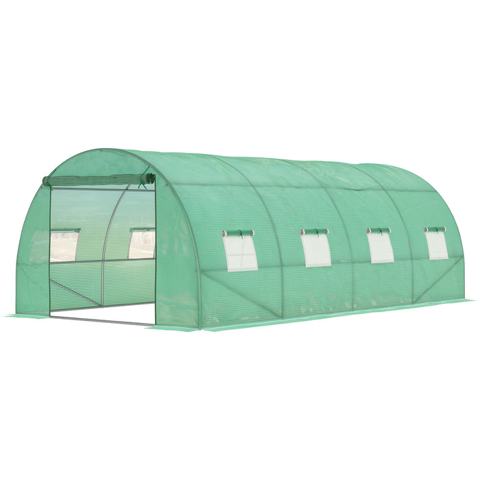 Large 6x3m Walk-In Polytunnel Greenhouse - Durable Steel Frame with Zippered Door & Roll-Up Windows, Green - Ideal for Extensive Home Gardening and Plant Growth