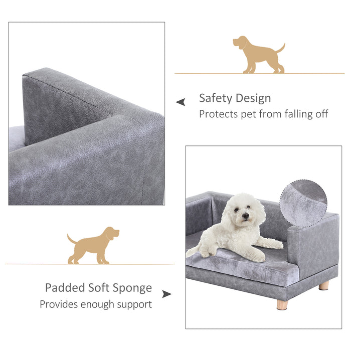 Elevated Dog Sofa with Soft Cushion - PU Covered Pet Lounger for Small Dogs & Cats - Anti-Slip Legs Grey Couch Bed for Comfort and Style
