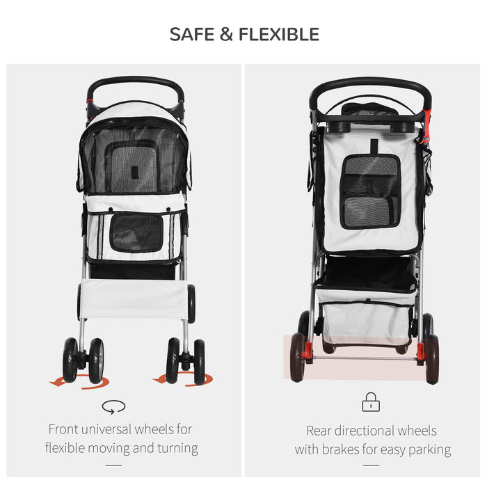 Folding Dog Stroller with Weather-Resistant Canopy - Designed for Miniature Breeds with Cup Holder and Undercarriage Basket - Safe, Reflective Travel Solution for Small Pets