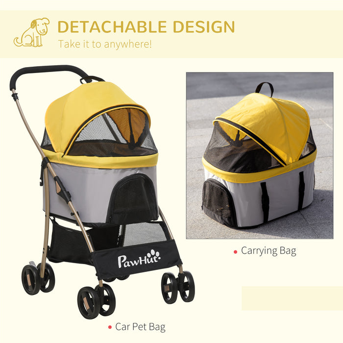 3-in-1 Detachable Pet Stroller with Rain Cover - Cat Dog Pushchair, Foldable Carrier, Universal Wheels, Brake System & Canopy Basket - Ideal for Travel & Outdoor Comfort for Small Animals