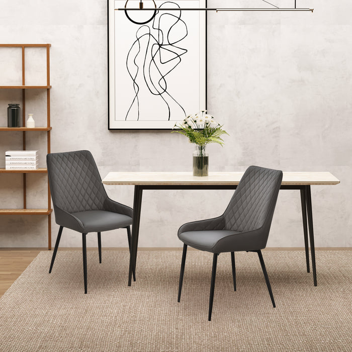 Quilted PU Leather Dining Chair Pair - Stylish Metal Frame with Protective Foot Caps in Executive Grey - Modern Home Seating for Dining Comfort
