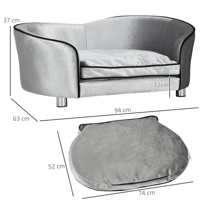 Pet Luxe Mini Couch - Comfy Dog Sofa Bed with Washable Soft Cushion & Thick Sponge - Ideal for Miniature Dogs & Kittens with Handy Storage Pocket