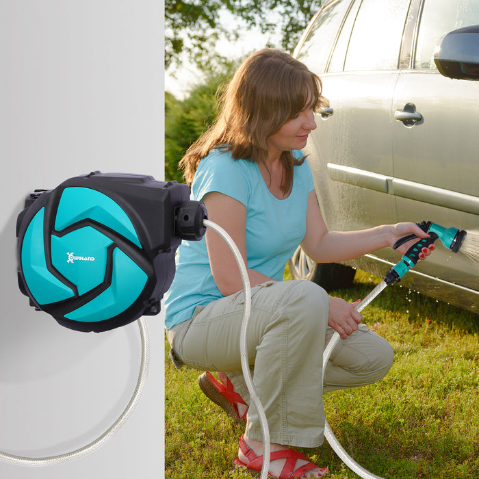 Auto Hose Reel with 7 Spray Patterns - 10m Retractable Garden Watering System, Wall Mounted - Outdoor Watering Solution for Home Gardeners