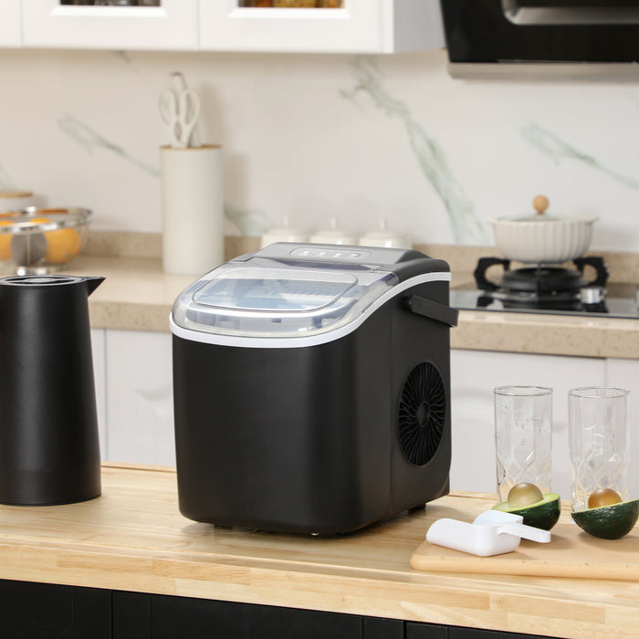 Portable Countertop Ice Maker - 12Kg Production in 24Hrs, 9 Cubes in 6-12 Mins - Includes Scoop, Basket, Ideal for Home Use & Parties