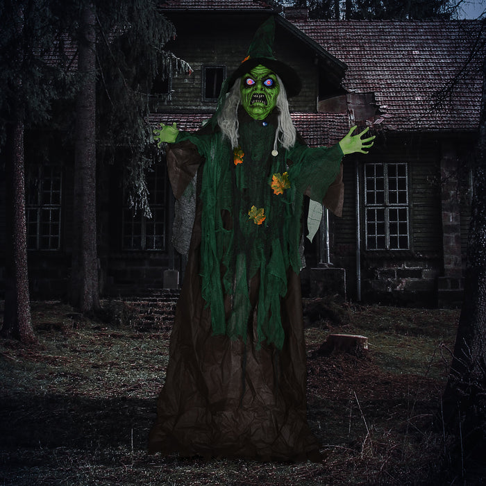 6ft Halloween Witch Prop with Glowing Eyes and Magical Heart - Sound-Activated, Outdoor Suitable Decoration - Spooky Accent for Haunted House and Holiday Displays