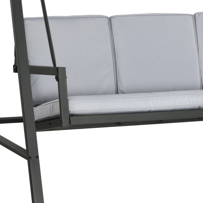 Outdoor 3-Seater Swing Chair with Steel Frame - Adjustable Canopy & Removable Cushions, Grey Hammock Bench - Perfect for Patio, Garden or Backyard Relaxation