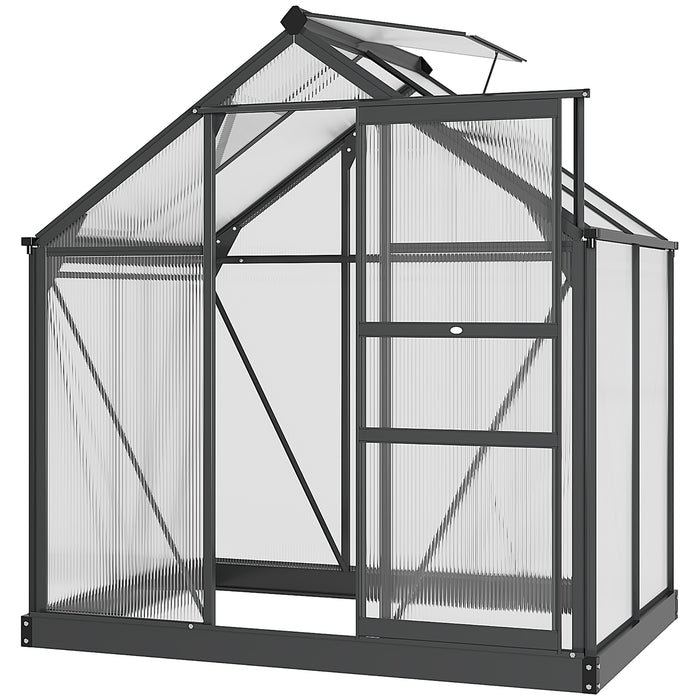 Large Walk-In Polycarbonate Greenhouse - Sturdy Galvanized Base & Aluminum Frame, Slide Door, 6x4 ft - Ideal for Garden Plant Growth & Protection