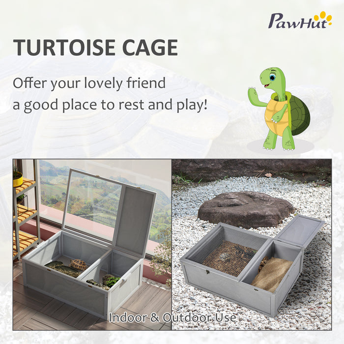 Wooden Tortoise House - 94 cm Small Reptile Habitat Cage with Dual Rooms, Grey - Ideal for Turtles and Small Reptiles