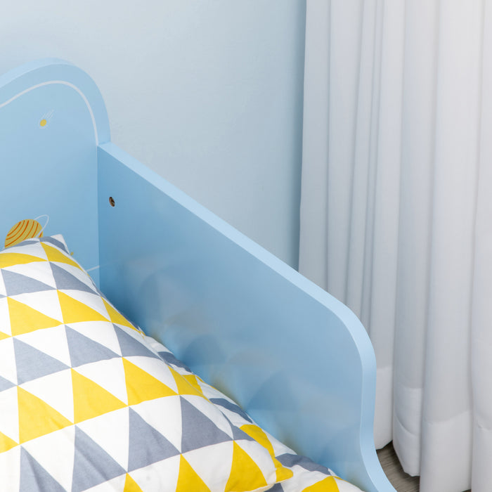 Rocket & Plant-Themed Toddler Bed - Sturdy Kids Bedroom Furniture with Safety Rails and Slatted Base - Perfect for Transitioning from a Crib to a Big-Kid Bed