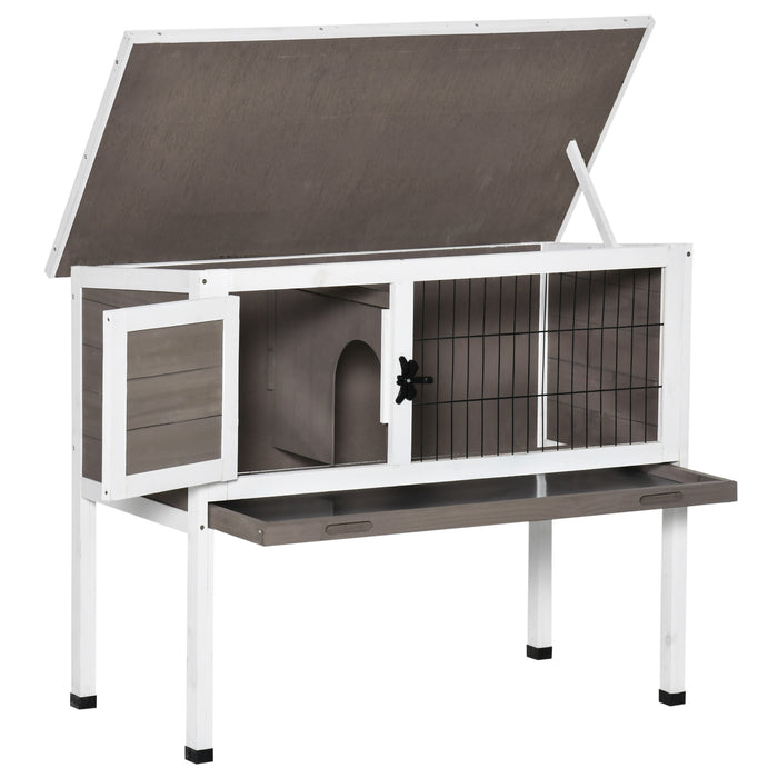 Elevated Wooden Rabbit Hutch with Asphalt Roof - Indoor/Outdoor Bunny Cage, Removable Tray - Ideal for Guinea Pigs and Small Pets, Brown
