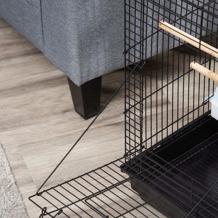 Steel Bird Cage with Open Top - Includes Stand, Removable Tray, Handles, Feeding Bowls - Ideal for Parakeet, Finch Owners