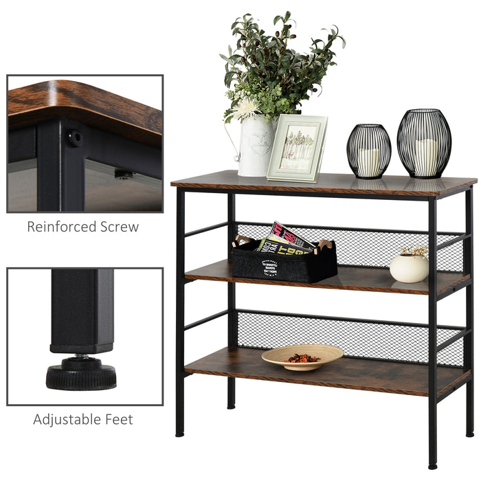 3-Tier Corner Shelf Unit - Adjustable Feet & Back Panels, Smooth Surface for Home Office - Stylish Storage Solution in Black Brown