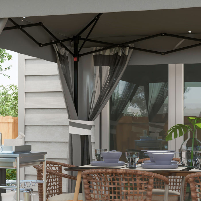 Adjustable 3x3m Pop-Up Gazebo Party Tent with Solar LED Lighting - Sturdy Event Shelter with Curtains and Netting in Grey - Ideal for Outdoor Gatherings and Celebrations