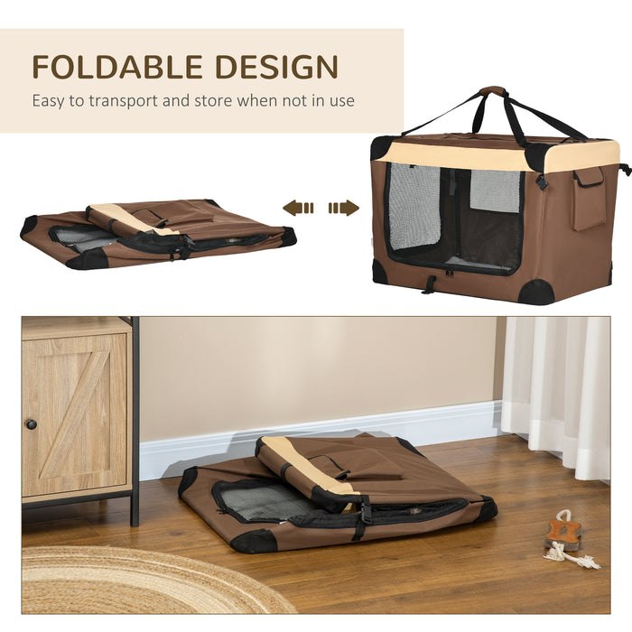 Foldable 81cm Pet Carrier with Soft Cushion - Safe Transport for Medium Dogs & Cats - Stylish Brown Travel Crate for Pet Comfort