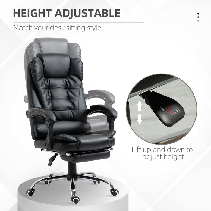 Executive Adjustable Office Chair - PU Leather Swivel Chair with Reclining Backrest & Retractable Footrest - Comfort for Home or Office Use