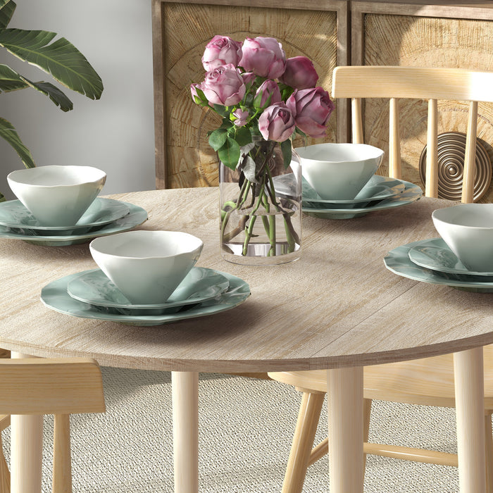 Round Drop-Leaf Folding Dining Table - Space-Efficient Wood Kitchen Table with Sturdy Legs - Ideal for Small Dining Areas, Natural Finish