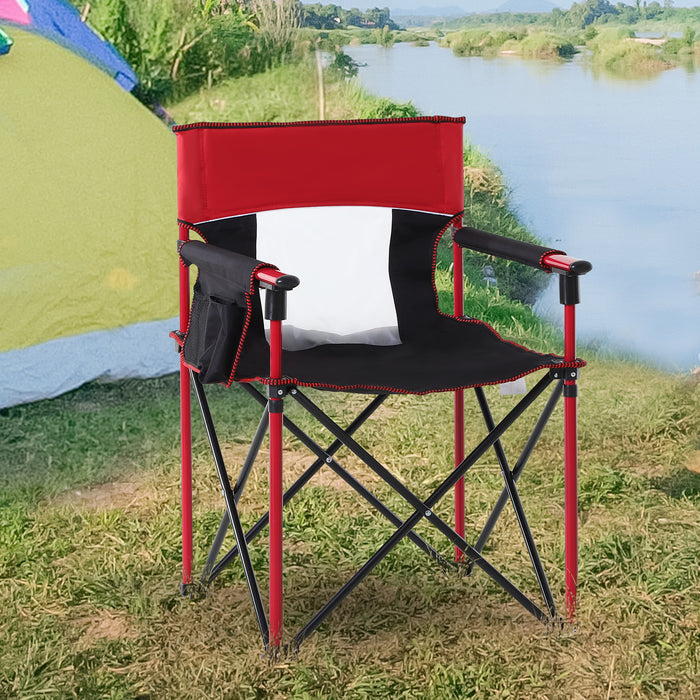Sturdy Red Folding Chair with Metal Frame & Sponge Padding - Portable Camping Seat with Storage Pockets - Comfortable Outdoor Seating for Campers & Tailgating Events