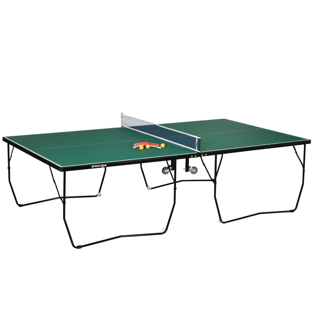 Folding Portable Tennis Table - 9FT Weather-Resistant with Lockable Wheels - Ideal for Indoor & Outdoor Gameplay, Green