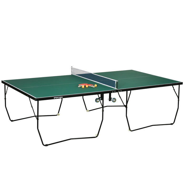 Folding Portable Tennis Table - 9FT Weather-Resistant with Lockable Wheels - Ideal for Indoor & Outdoor Gameplay, Green