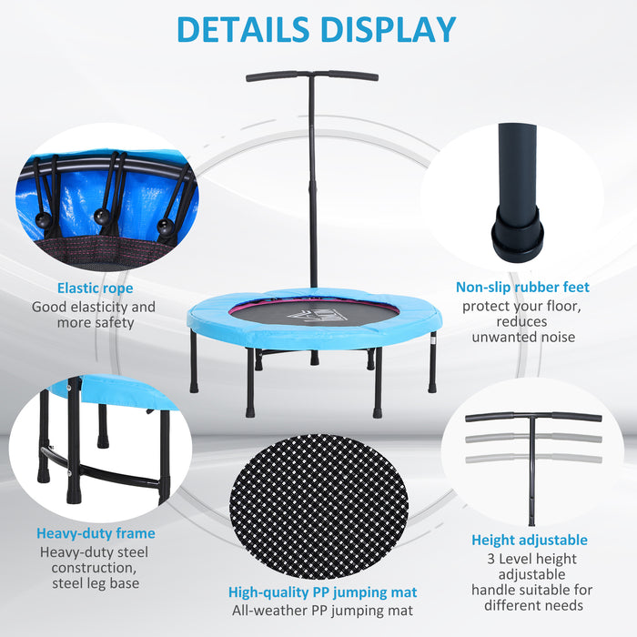 Blue 40-Inch Trampoline Rebounder with Adjustable Handle - Sturdy Home Fitness Jumper - Ideal for Indoor Exercise and Cardio Workouts