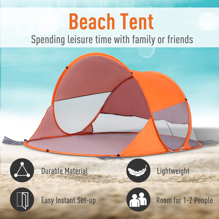 UV 30+ Protection Pop-Up Beach Tent for 1-2 People - Portable Automatic Sun Shelter for Hiking and Patio - Ideal for Outdoor Enthusiasts and Beachgoers, Vibrant Orange