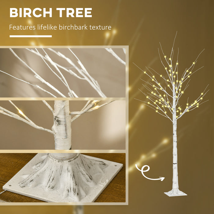 Elegant 6ft Pre-Lit Artificial White Birch Tree - 96 Warm LED Lights for Home Ambiance - Ideal for Indoor & Sheltered Outdoor Decor