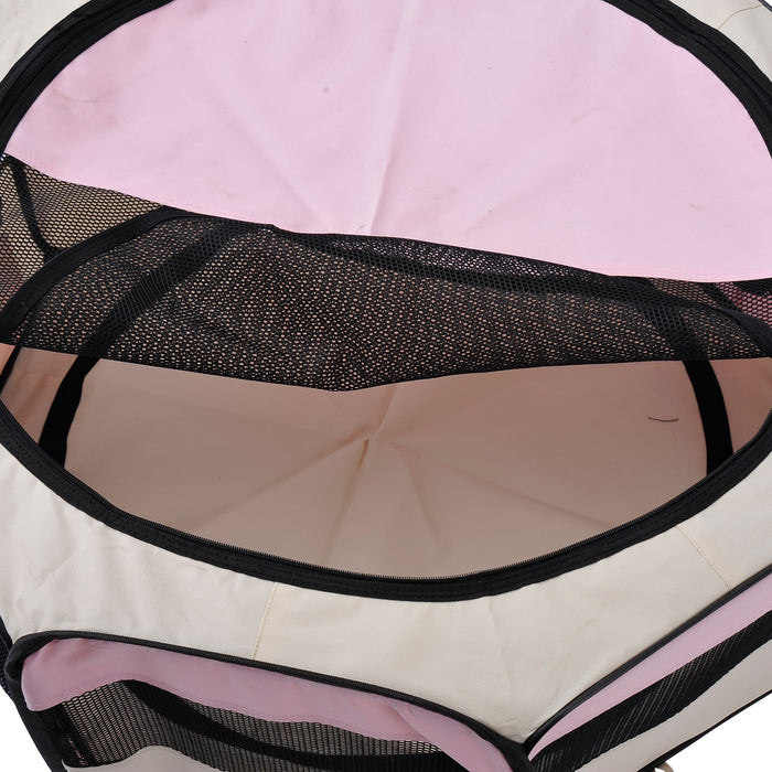 Portable Fabric Pet Playpen for Small Animals - Indoor/Outdoor Enclosure with Spacious Play Area, Dia 90 x 41H cm - Ideal for Puppies, Kittens, Rabbits, Guinea Pigs in Pink and Cream