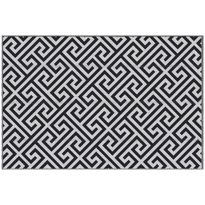 Outdoor Reversible Rug - 152 x 243 cm Black & White Plastic Straw Mat - Ideal for RV Camping, Garden, Deck, and Indoor Picnic