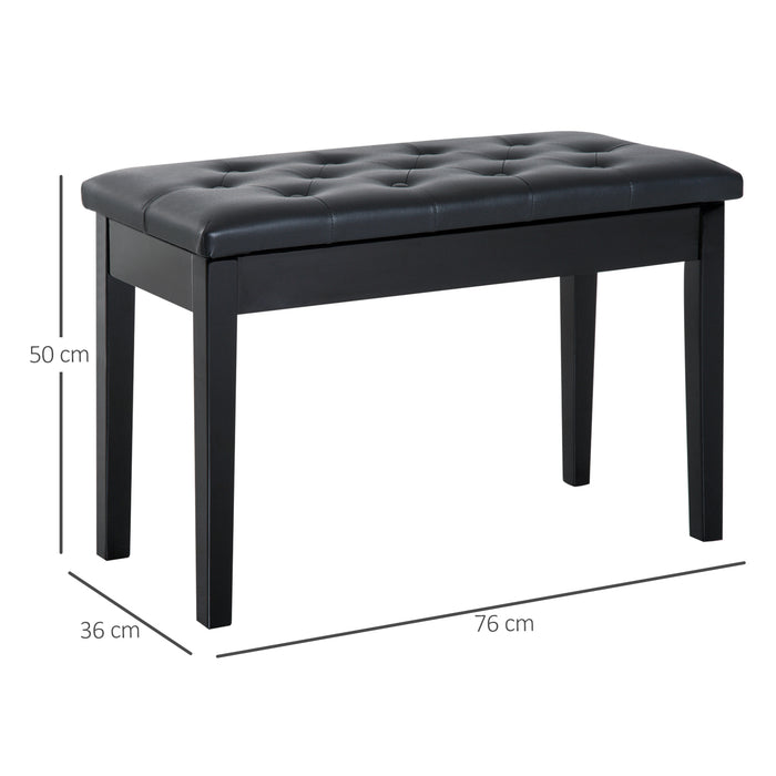 Deluxe PU Leather Piano Bench - Elegant Black Upholstered Makeup Stool with Storage Compartment - Perfect for Musicians and Vanity Tables
