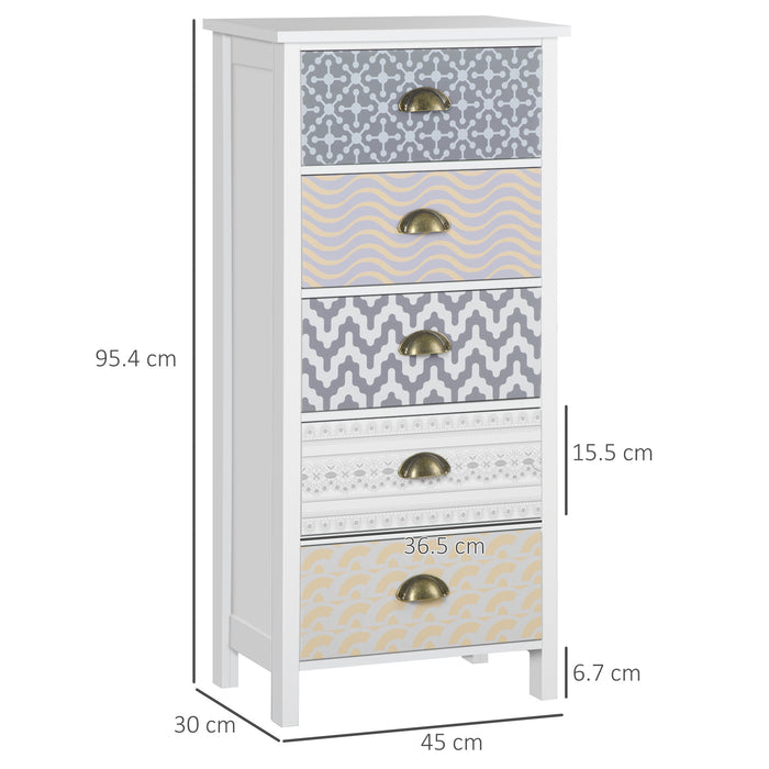 5-Drawer Tallboy Chest of Drawers - Modern Storage Dresser with Metal Handles - Space-Saving Cabinet for Bedroom and Living Room Organization