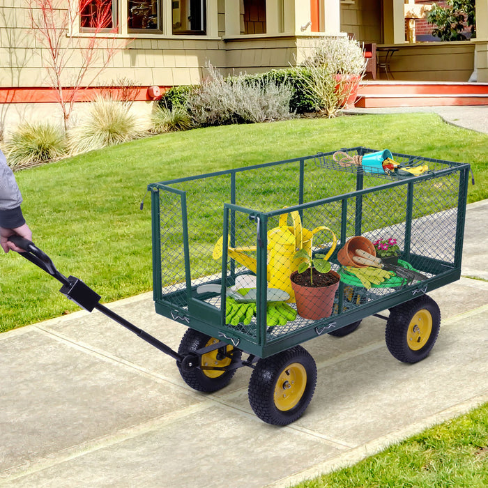 Heavy Duty Garden Cart Trolley with 4 Large Wheels - Durable Wheelbarrow in Green - Ideal for Outdoor Yard and Landscaping Projects