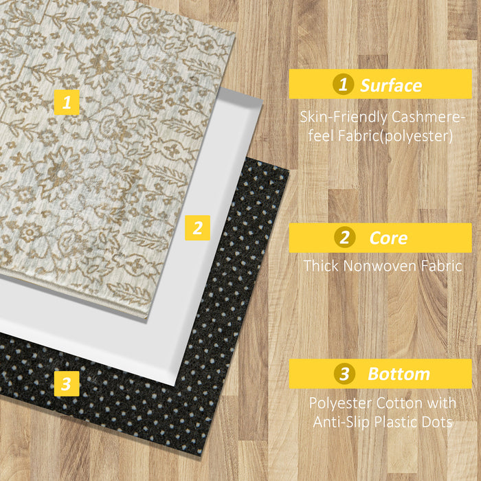 Floral Pattern Beige Rug - Decorative Area Carpet for Home Interiors, 150 x 80cm - Perfect Accent for Living Room, Bedroom, Dining Area