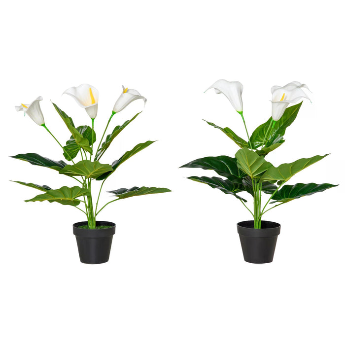 Artificial Calla Lily Flowers - Set of 2 Realistic Faux Plants in Nursery Pots, 55cm - Perfect for Indoor & Outdoor Home Decor