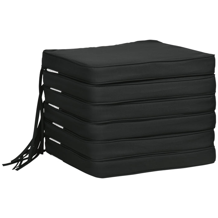 Chair Cushion Seat Pads, Set of 6 with Straps - Comfortable Indoor/Outdoor Dining Chair Enhancements - Removable Tie-On Design for Garden Patio Elegance, Black