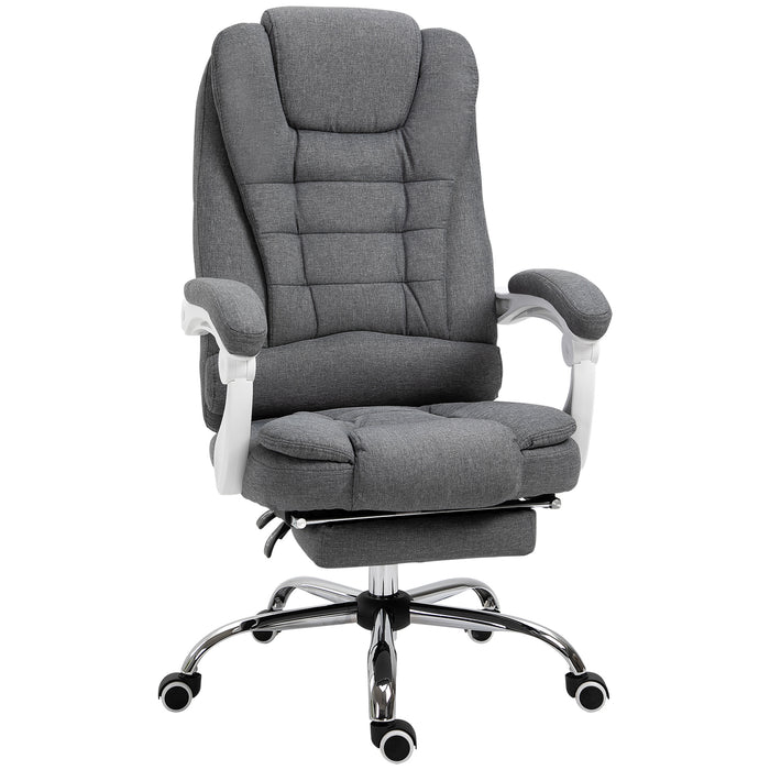 Executive Desk Chair with Retractable Footrest - Rolling Task Recliner, Tilt Function, Grey - Ideal for Home Office and Comfortable Working