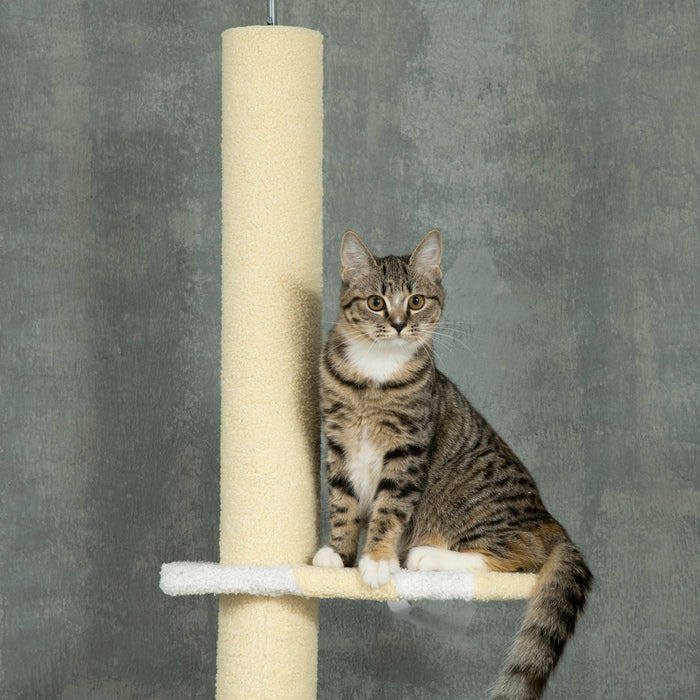 Floor-to-Ceiling Adjustable 260cm Cat Tower - Sturdy Cat Tree with Anti-Slip Kit, Fish-Shaped Scratching Post & Play Ball - Ideal for Multi-Cat Homes and Active Kittens