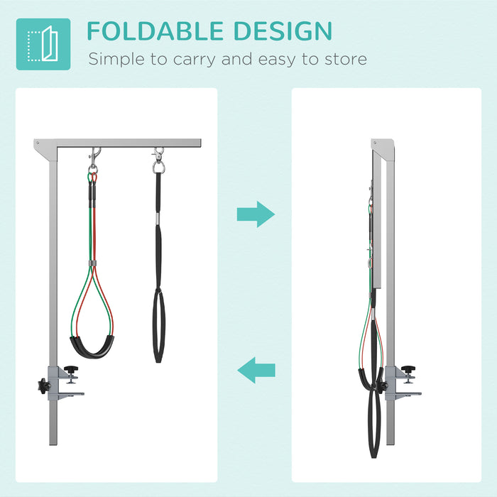 Adjustable 29" Foldable Dog Grooming Arm with Clamp - Pet Grooming Holder for Tables with Dual Haunch Supports - Medium Dog Grooming Accessory for Secure & Comfortable Pet Care