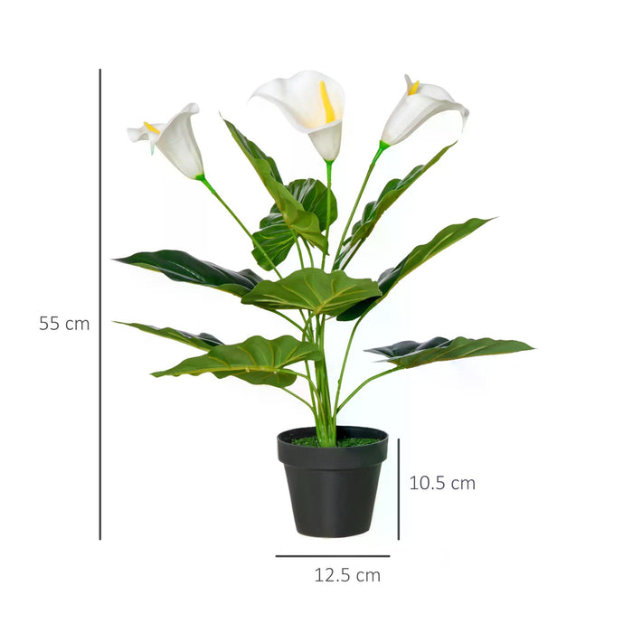 Artificial Calla Lily Flowers - Set of 2 Realistic Faux Plants in Nursery Pots, 55cm - Perfect for Indoor & Outdoor Home Decor