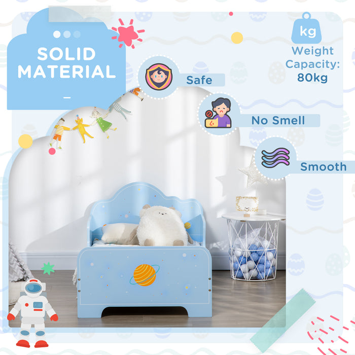Rocket & Plant-Themed Toddler Bed - Sturdy Kids Bedroom Furniture with Safety Rails and Slatted Base - Perfect for Transitioning from a Crib to a Big-Kid Bed