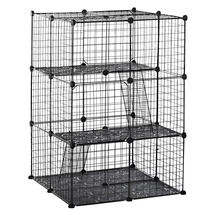 PawHut 39-Panel Metal Wire Small Pet Playpen - DIY Enclosure with 3 Access Doors and 2 Ramps - Ideal for Kitten, Bunny, Chinchilla, and Mink Safety