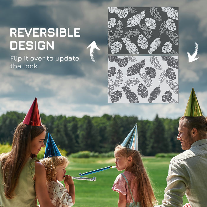 Reversible RV Outdoor Rug - Durable Plastic Straw Material, 182 x 274 cm in Grey & White with Carry Bag - Ideal for Camping, Patio, Picnic & Beach Use