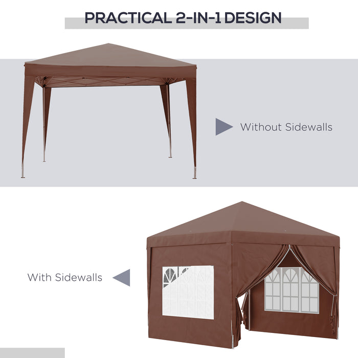 3x3m Pop-Up Gazebo Canopy - Wedding Party Tent with Windows & Carry Bag - Outdoor Event Shelter in Coffee Color