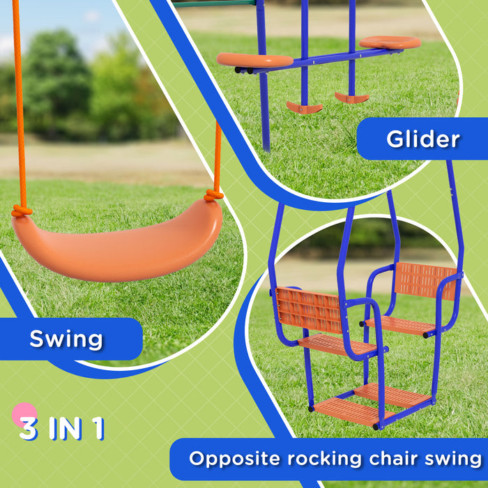 Metal Trio Playset - Swing, Glider, and Rocking Chair for Children in Vibrant Orange - Fun Outdoor Activities for Kids